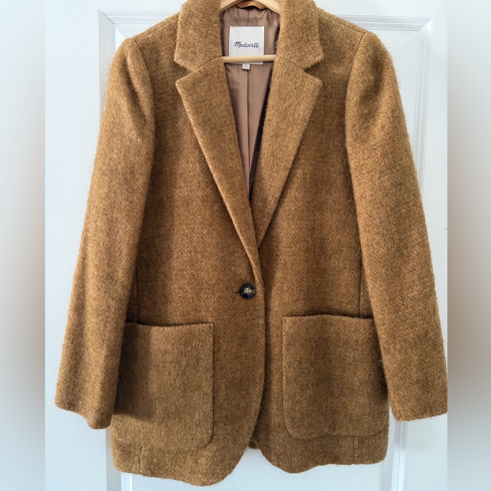 Madewell Camel/Tan Single-Button Wool-Blend Blazer
